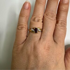 Vintage Gold Plated Simulated Garnet Ring Size 6.75-7